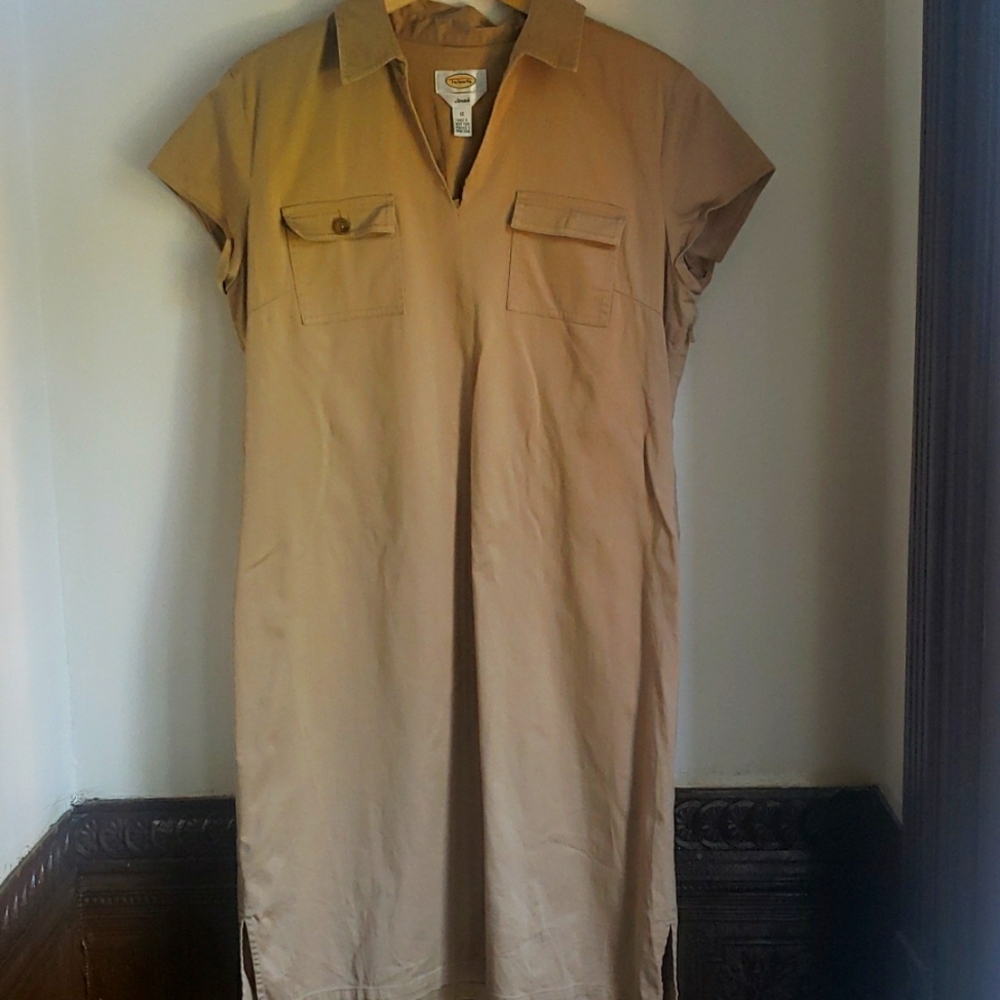 TALBOTS Cotton Khaki Shirtdress sz 10